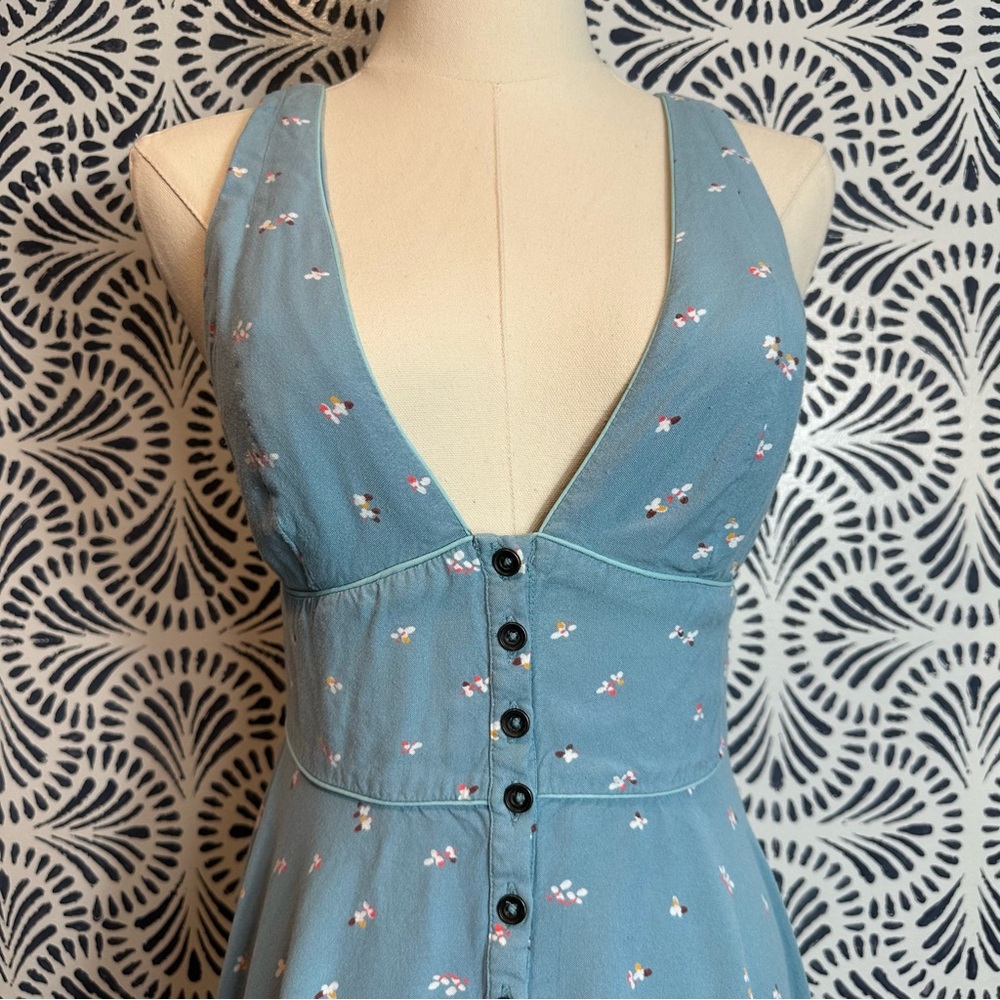 Urban Outfitters Cooperative Floral Cross Back Mini Button Front Dress FLAWED - Picture 6 of 16